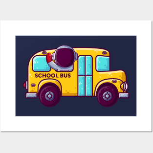 Cute Astronaut School Bus Cartoon Posters and Art